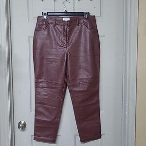 Hudson North Vegan Leather Pants Burgundy Size 14 NWOT